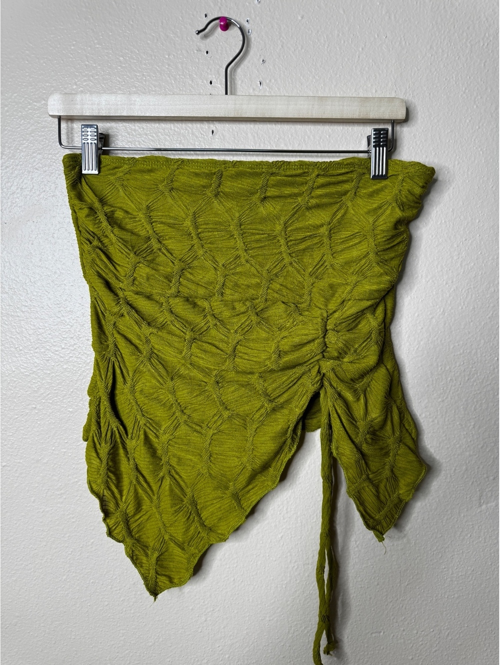 See You Monday Women L Y2K Olive Green Ruched Strapless Tube Top Asymmetrical